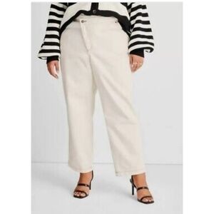 Future Collective High Rise Tapered leg Overlap Waist Jeans Cream Size 24W/26W